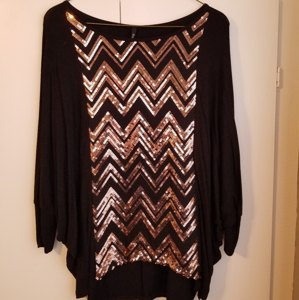 Emma Rose Batwing Sleeve Blouse W/ Gold Sequins